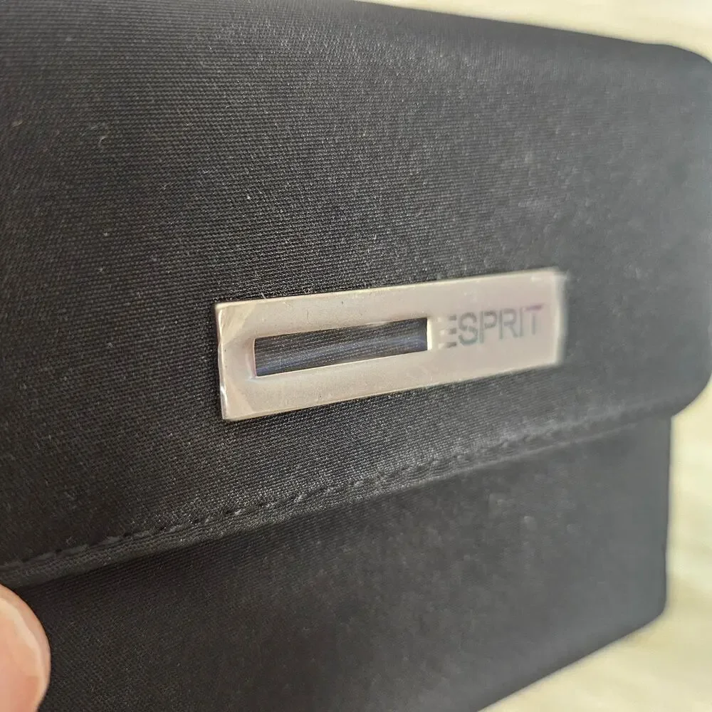 Vintage Esprit Black Trifold Wallet 90s Minimalist Nylon Y2K Logo ID Window